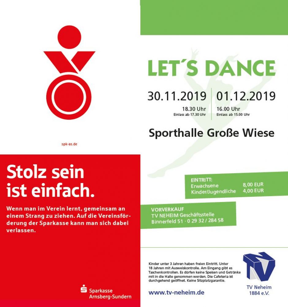 Let´s Dance am 1. Advents-Wochenende in der Sporthalle Große Wiese!