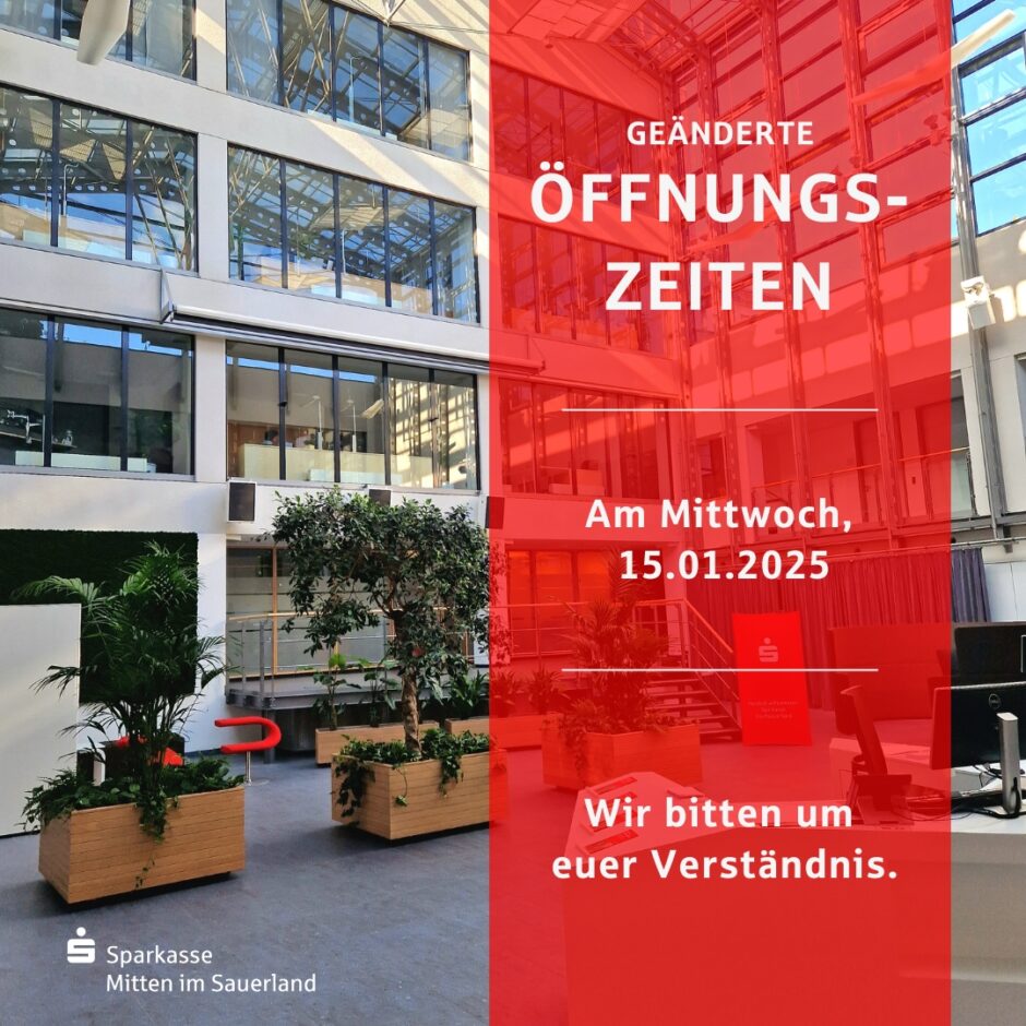 Geänderte Öffnungszeiten am Mittwoch